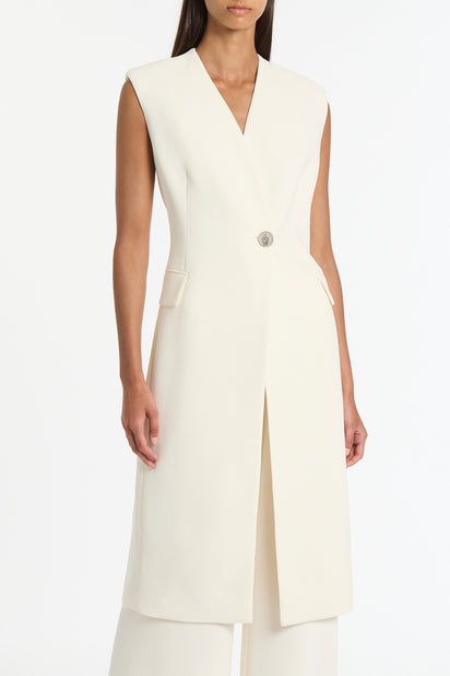 IVORY CREPE LONG LINE VEST