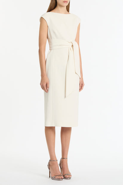 IVORY CREPE TIE FRONT DRESS