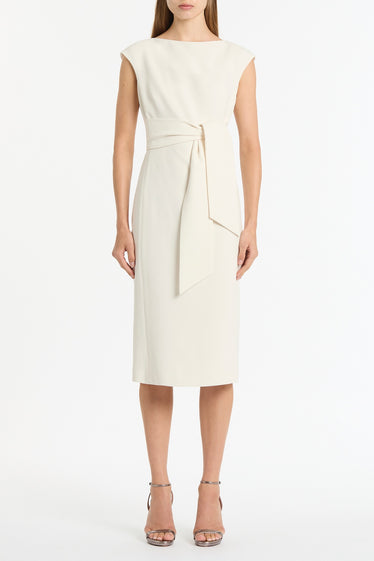 IVORY CREPE TIE FRONT DRESS