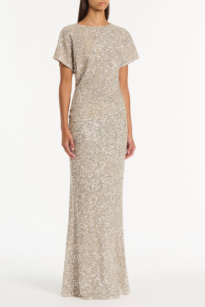 IVORY CRUSHED SEQUIN COLUMN SKIRT
