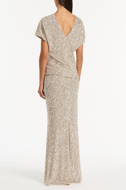 IVORY CRUSHED SEQUIN COLUMN SKIRT
