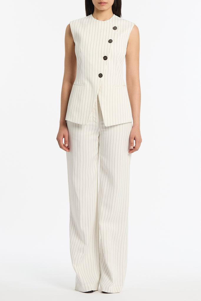 IVORY PINSTRIPE LINEN ASYMMETRIC VEST – Carla Zampatti