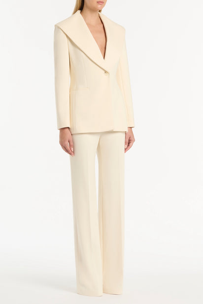 IVORY PONTE WIDE SHAWL COLLAR JACKET