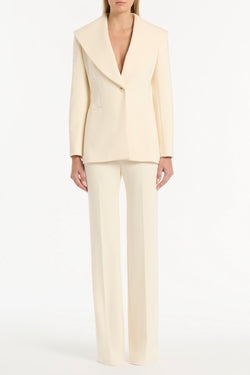 IVORY PONTE WIDE SHAWL COLLAR JACKET