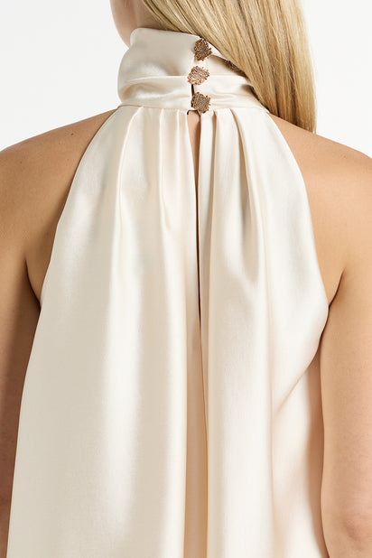 IVORY SATIN DRAPED HALTER TOP