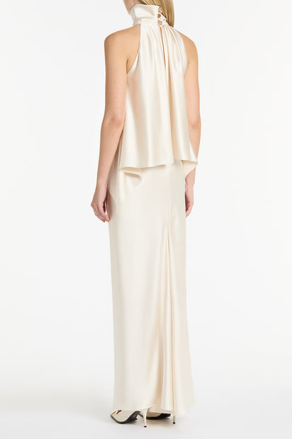 IVORY SATIN DRAPED HALTER TOP