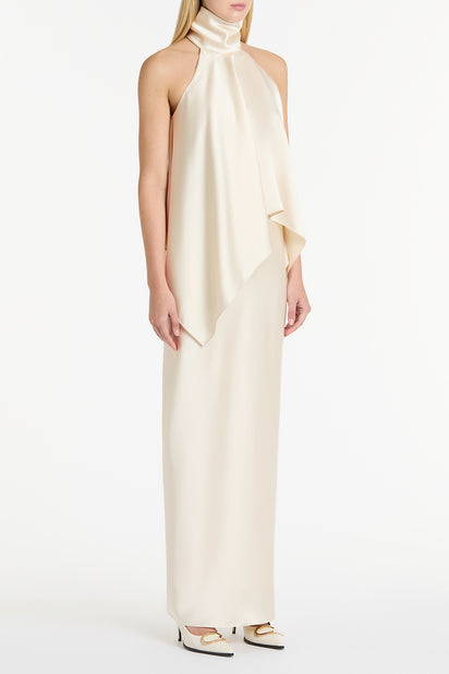 IVORY SATIN DRAPED HALTER TOP