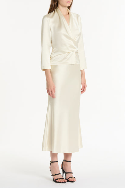 IVORY SATIN WRAP TOP