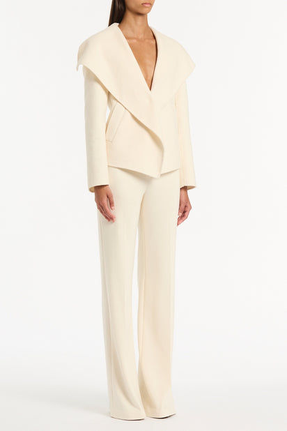IVORY WOOL DRAPE FRONT JACKET