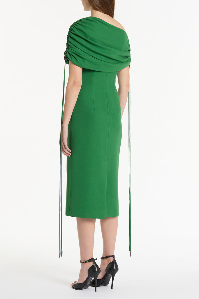 green emerald velvet dress White Flowy Dress with Bottle Green Shrug main image 1