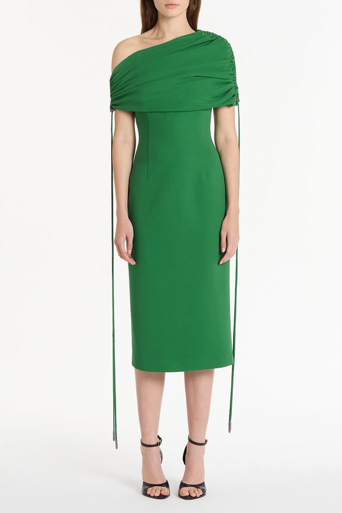 JADE CREPE COULISSE SHRUG DRESS – Carla Zampatti