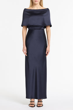 MIDNIGHT SATIN OFF SHOULDER TOP