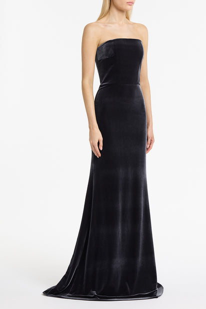 MIDNIGHT VELVET STRAPLESS GOWN