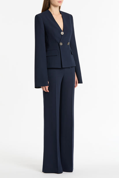 NAVY CREPE LOW WAIST PANT