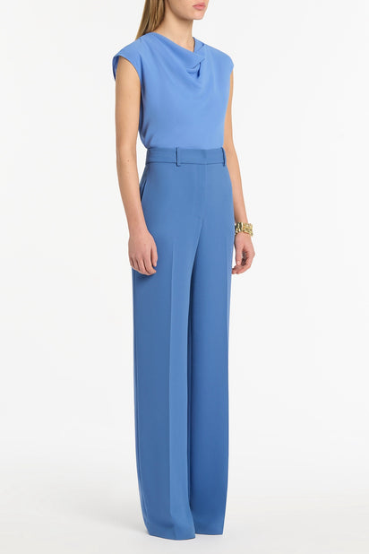 PACIFIC BLUE GEORGETTE CAP SLEEVE COWL TOP