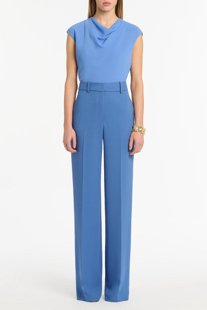 PACIFIC BLUE GEORGETTE CAP SLEEVE COWL TOP