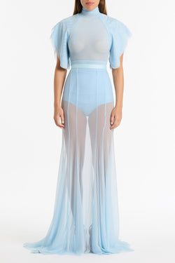 PALE BLUE PURA MESH PETAL SLEEVE BODYSUIT