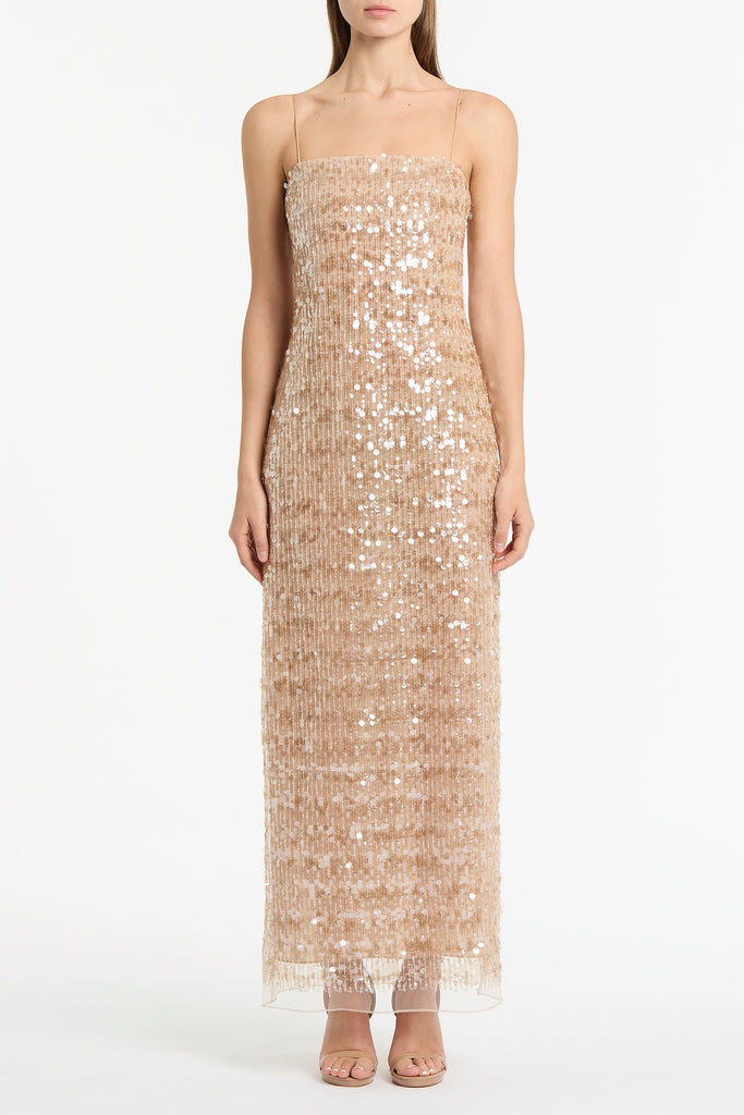 PALE GOLD LINEAR SEQUIN GOWN – Carla Zampatti