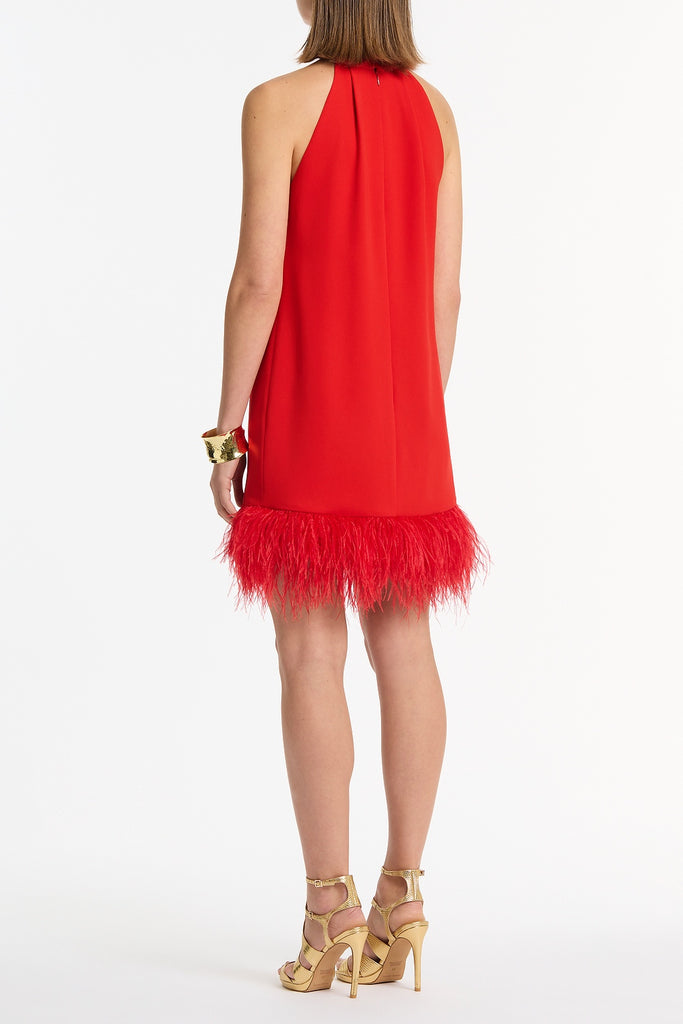 red mini dress with feathers RED CREPE FEATHER MINI DRESS – Carla Zampatti