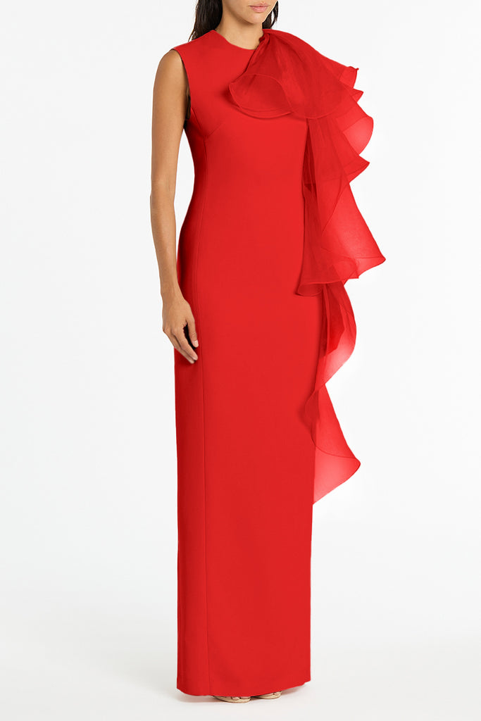 Ruffled Off Shoulder Crepe Gown main image 0