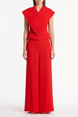 RED CREPE WRAP SLEEVELESS JACKET