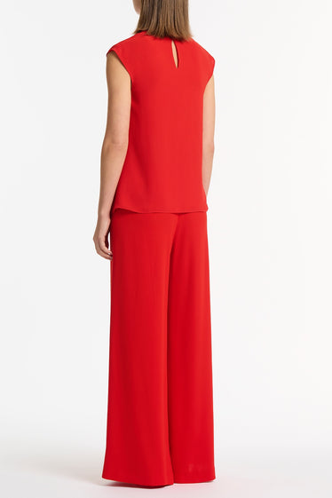 RED GEORGETTE CAP SLEEVE COWL TOP