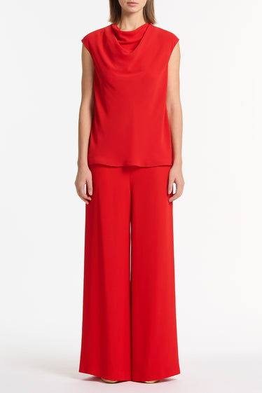 RED GEORGETTE CAP SLEEVE COWL TOP