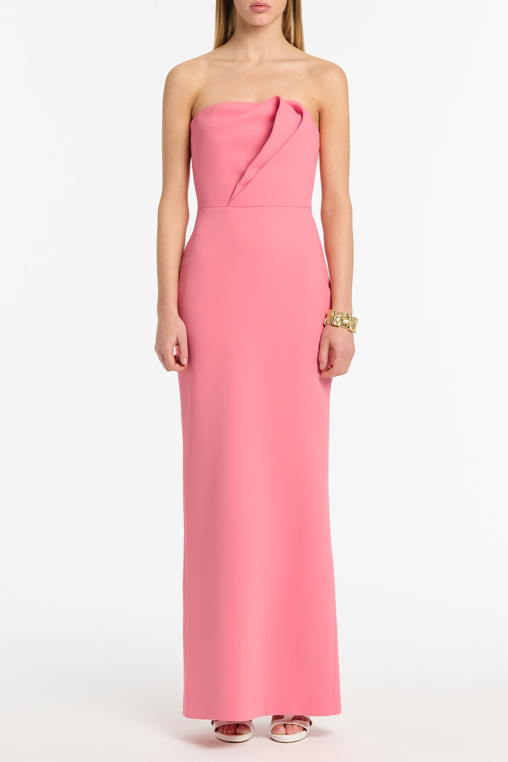 carla zampatti pink dress Carla Zampatti Peony Crepe Ruffle Shoulder Gown Pink Size AU 10