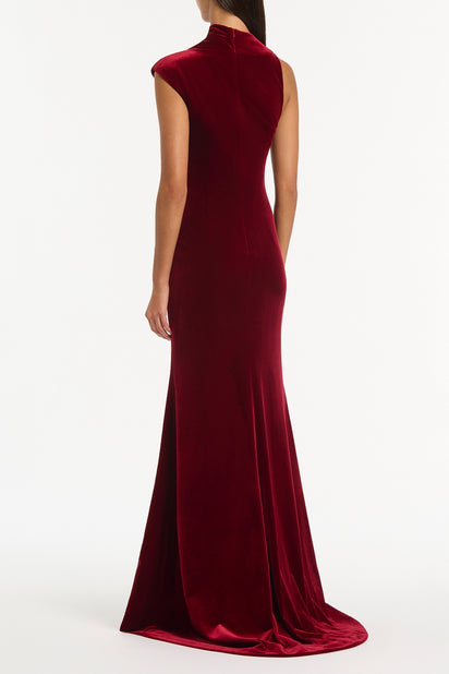 ROUGE VELVET BUTTON GOWN