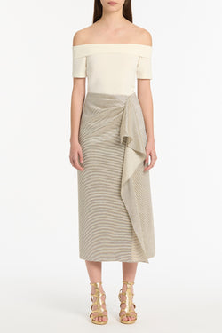 STRIPED GOLD RUFFLE FRONT SKIRT