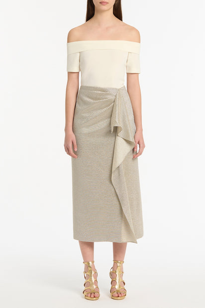 STRIPED GOLD RUFFLE FRONT SKIRT