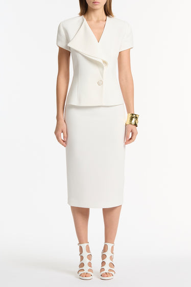 WHITE CREPE MIDI PENCIL SKIRT