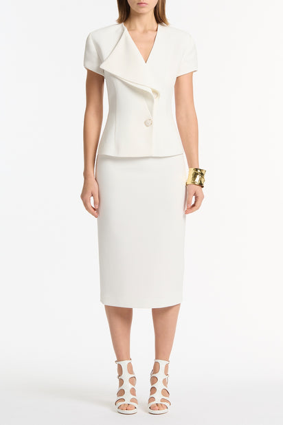 WHITE CREPE MIDI PENCIL SKIRT