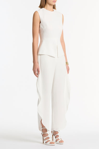 WHITE CREPE PEPLUM TOP