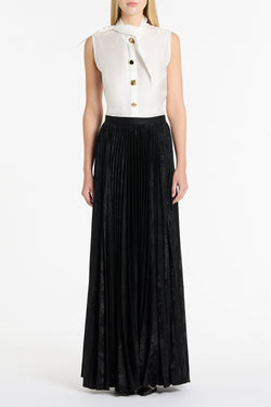 WHITE SILK TWILL LONG COLLAR TANK
