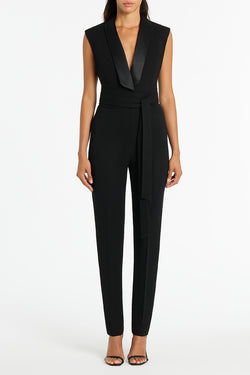 BLACK CREPE TUXEDO JUMPSUIT