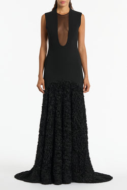 BLACK NASTRO PLUNGE GOWN