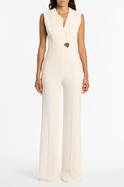 IVORY CREPE SCALLOPED JUMPSUIT