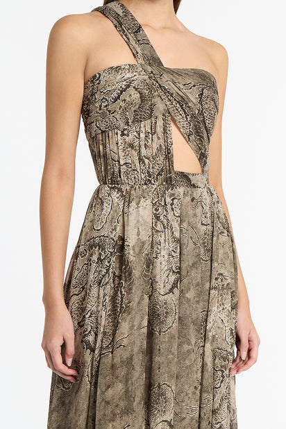 LINDY LEE MOSS FIERCE DRAGON SILK BUTTON GOWN