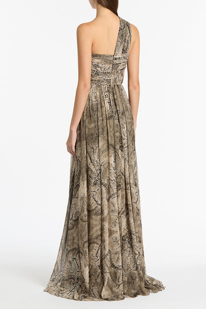 LINDY LEE MOSS FIERCE DRAGON SILK BUTTON GOWN