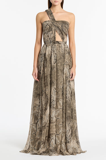 LINDY LEE MOSS FIERCE DRAGON SILK BUTTON GOWN