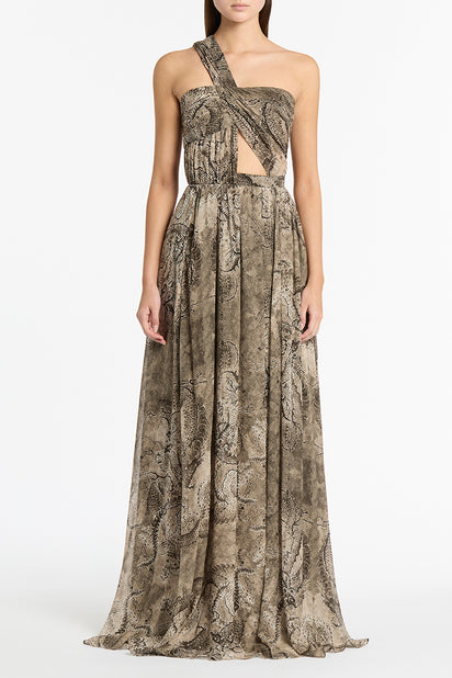 LINDY LEE MOSS FIERCE DRAGON SILK BUTTON GOWN