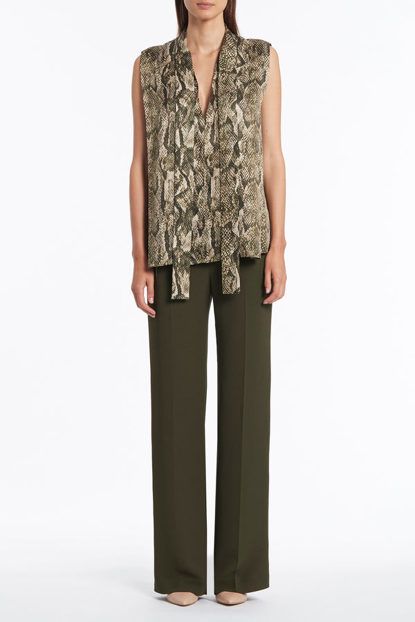 OLIVE SNAKE BOW DETAIL TOP