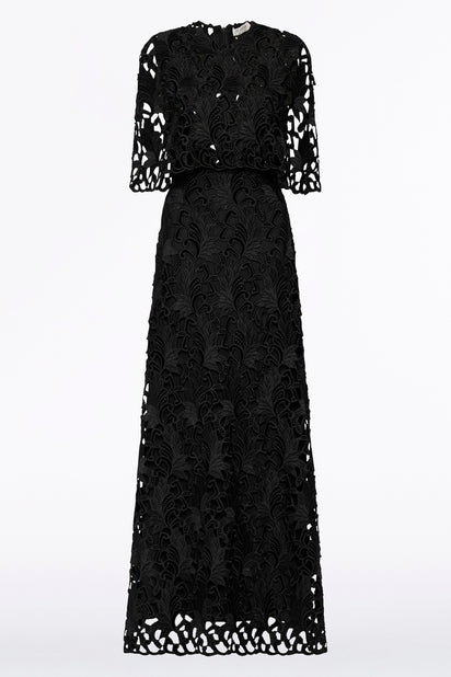BLACK EMBROIDERED VELVET GOWN