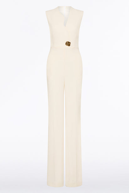 IVORY CREPE SCALLOPED JUMPSUIT