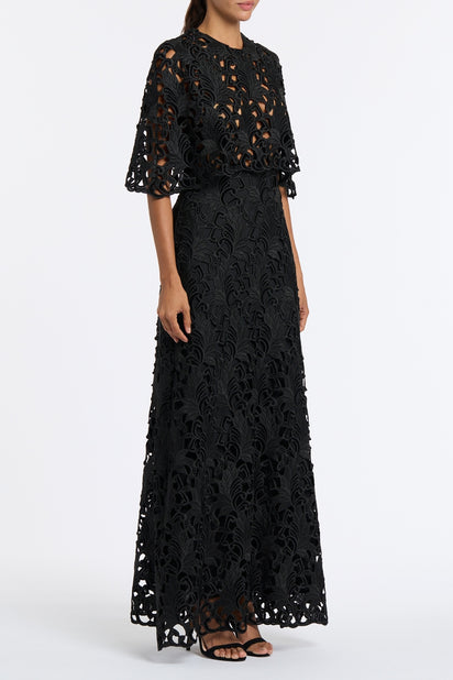 BLACK EMBROIDERED VELVET GOWN
