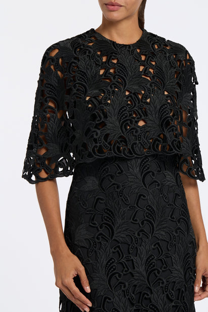 BLACK EMBROIDERED VELVET GOWN