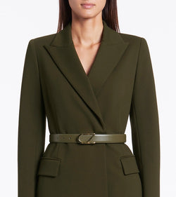 OLIVE LEATHER CZ LOGO BELT