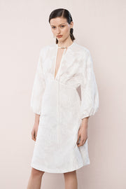 WHITE MESH JACQUARD MIDI DRESS