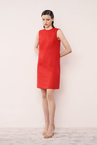 SCARLATTO LINEN SHEATH MINI DRESS
